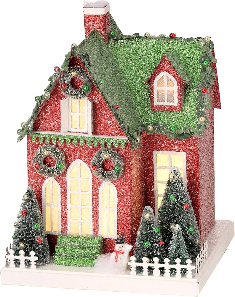 Regency International LED Battery/Timer Cardboard Village House 10.5-inch, Red/Green/White, Table... | Amazon (US)