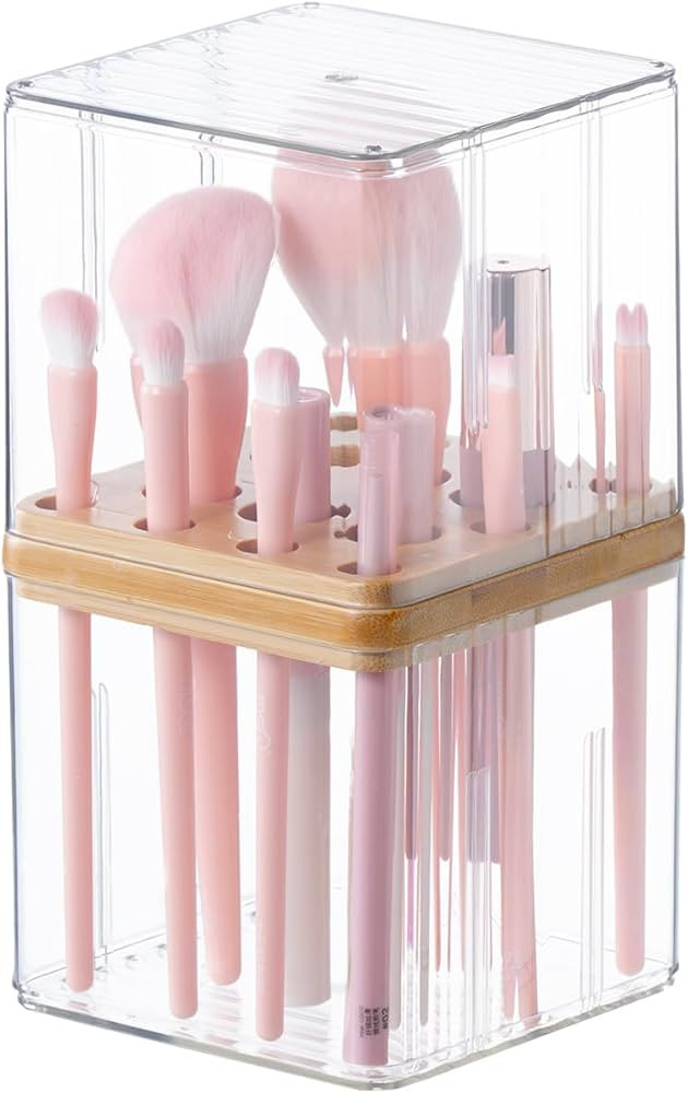 SUNFICON Makeup Brush Holder with Cover Makeup Brush Container With Lid Clear Makeup Brush Holder... | Amazon (US)