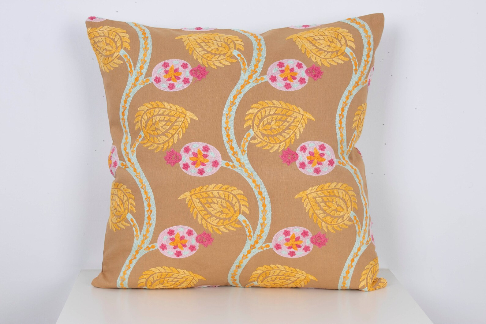 Flower Style Suzani Pillow Bohemian Decor Orange Pink Green | Etsy | Etsy (US)