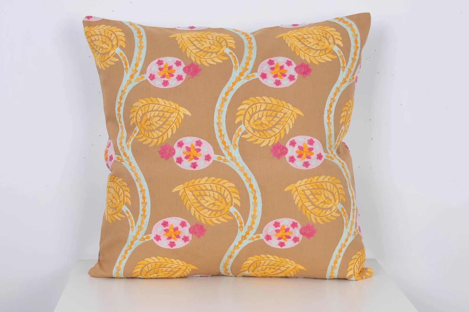 Flower Style Suzani Pillow Bohemian Decor Orange Pink Green | Etsy | Etsy (US)