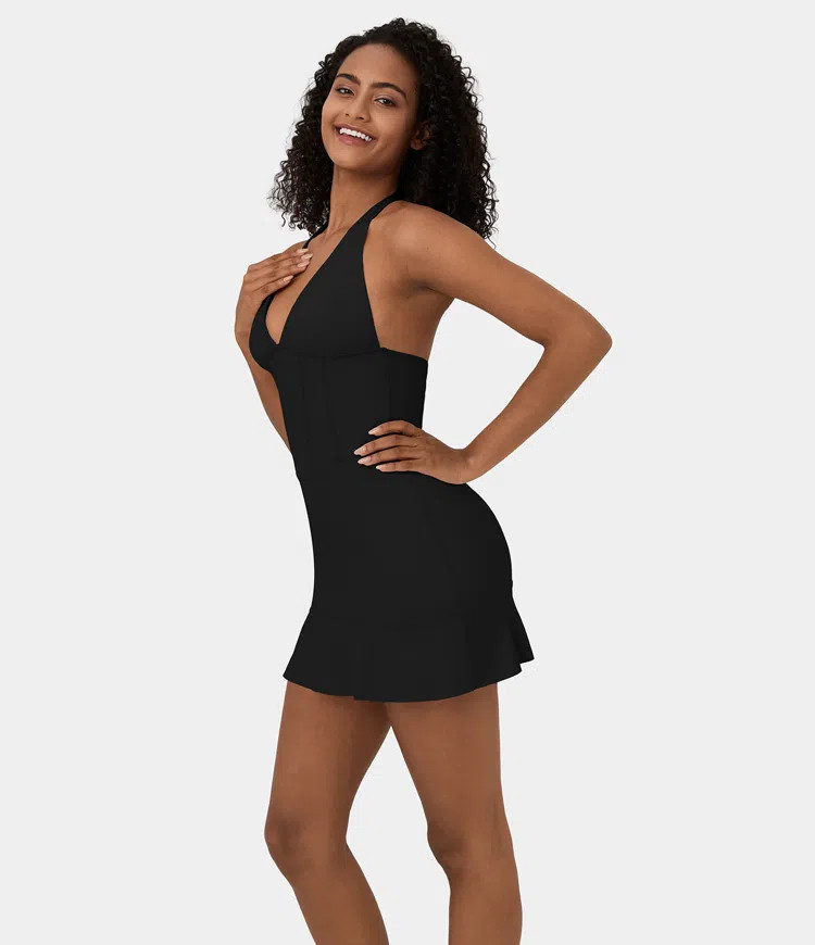 Women’s Softlyzero™ Airy Halter Backless Tie Back Corset Ruffle Hem Mini Cool Touch Casual Dr... | HALARA