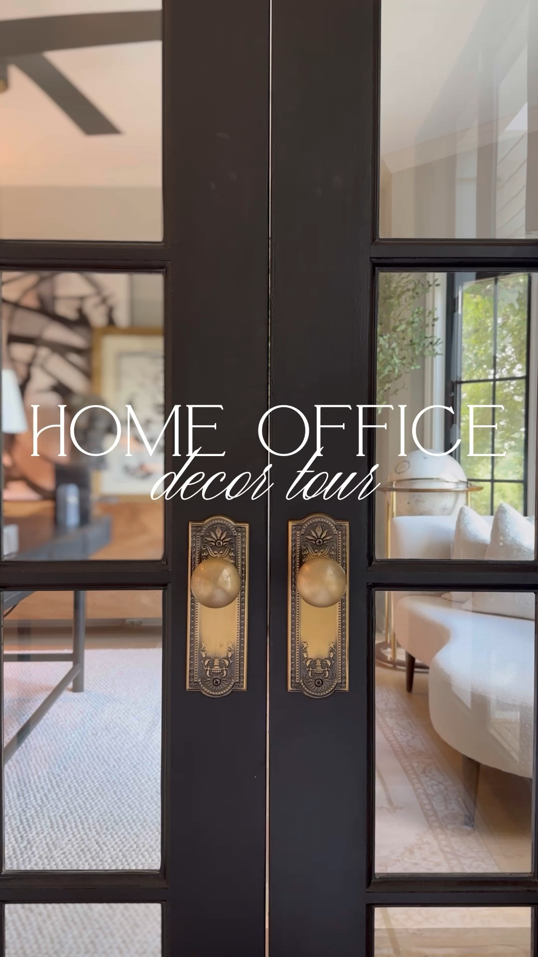 Home office decor! More details below ⤵️

Rug: Ivory
Art: 54”x40” (custom colored) and 30”x40”
Vintage: Globe & shelf decor
Wall color: Gossamer Veil by SW
