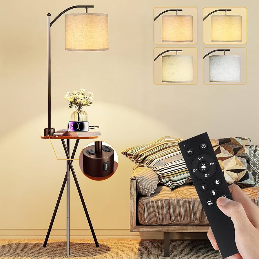 Floor Lamp with Table, End Table with Remote Control and Charging Station(USB & Type-C & AC Port)... | Amazon (US)