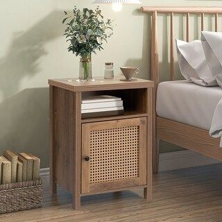 Rustic Rattan Door Nightstand, Bedside Table with Open Storage | Bed Bath & Beyond