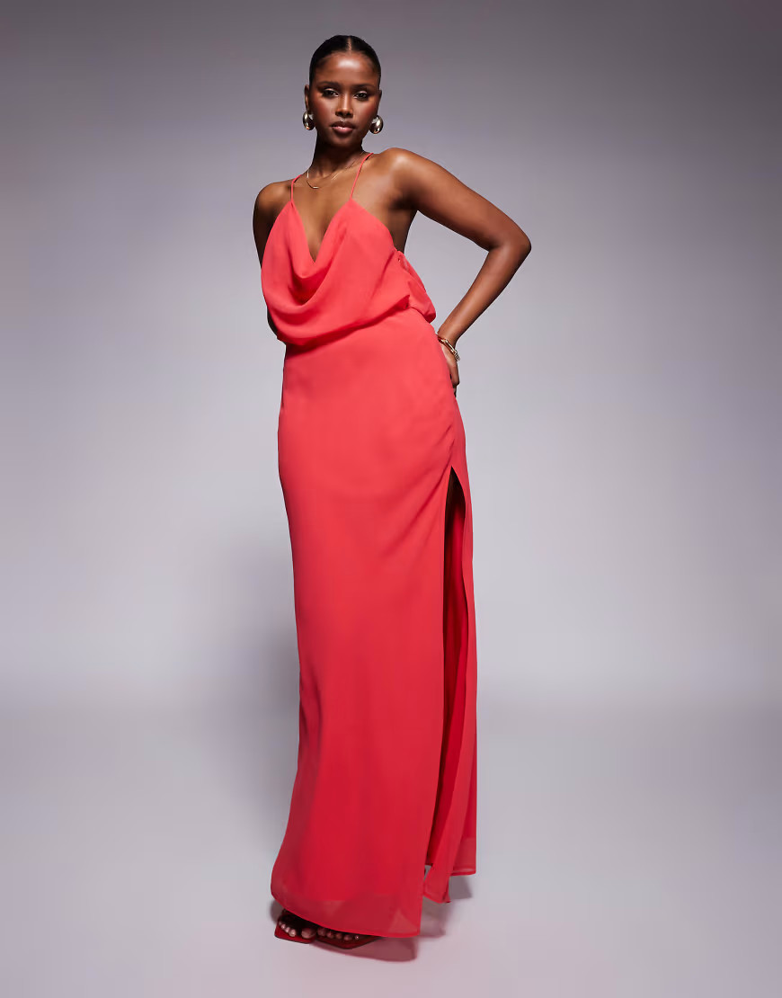 ASOS DESIGN cowl front racer back strappy maxi dress in red | ASOS (Global)