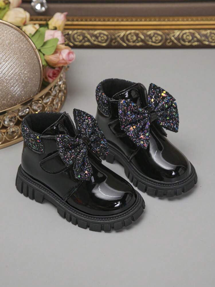 2pcs Children's Fashion New Smooth PU Material Design Easy To Wear, Bow Decor, Non-Slip Soft Durable Outsole Chelsea Boots For Girls, Suitable For School, Outdoor, Home, Spring, Summer, Autumn Daily Wear | SHEIN