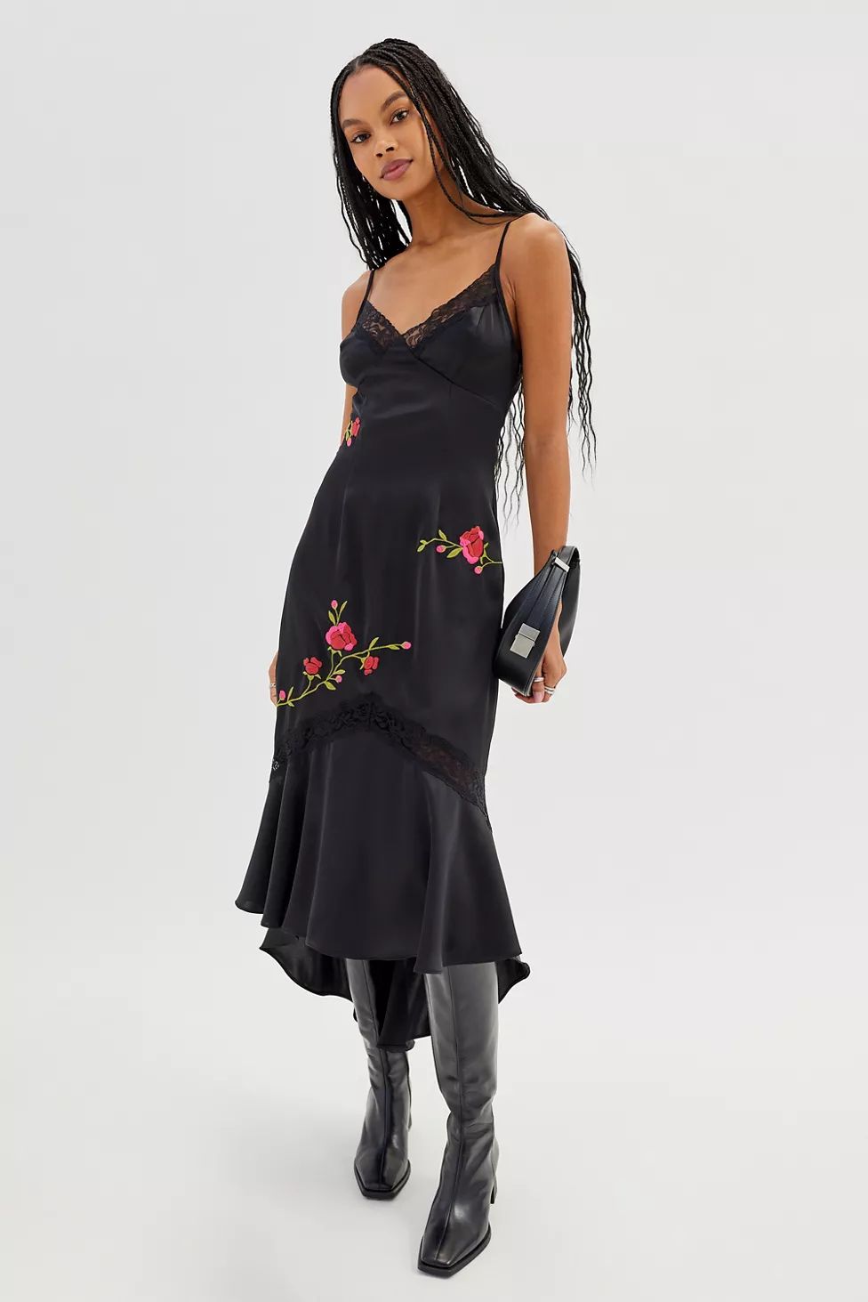 UO Avery Satin Floral Midi Dress | Urban Outfitters (US and RoW)