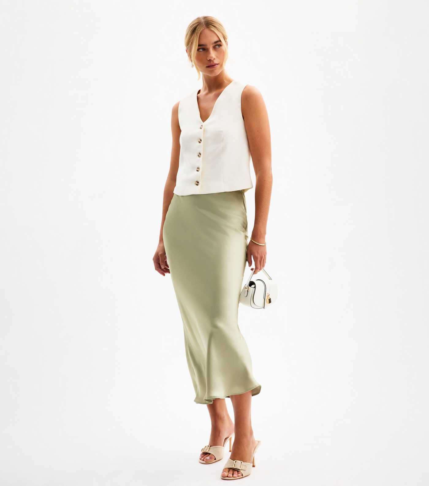 Light Green Bias Cut Satin Midi Skirt | New Look | New Look (UK)