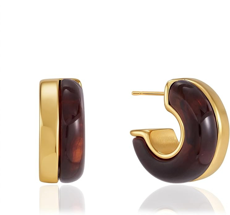 Acrylic Two Tone Chunky Statement Hoop Earrings for Women Trendy | Multiple Color Choices, Hypoal... | Amazon (US)