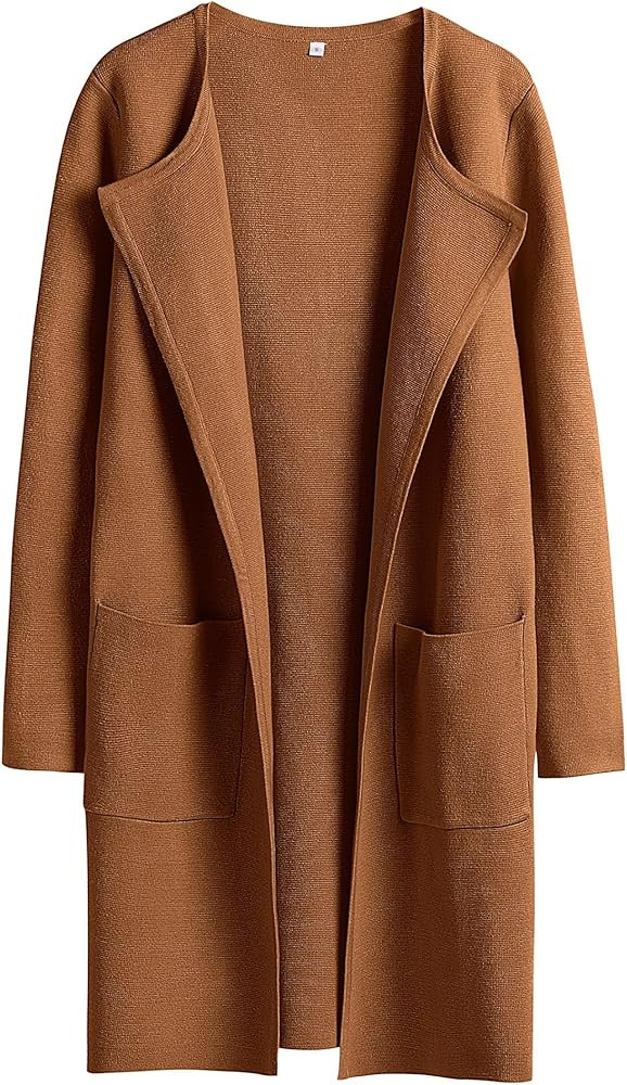 LOGENE Women's Cardigan Sweater Casual Lapel Open Front Long Jackets Fall Winter Wool Coat 2023 T... | Amazon (US)