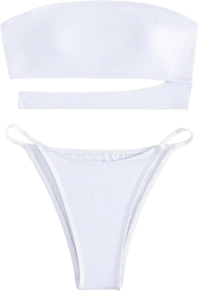 Milumia Women's 2 Piece Strapless Swimsuits Cut Out Tube Top Cheeky Bikini Sets Swimwear | Amazon (US)