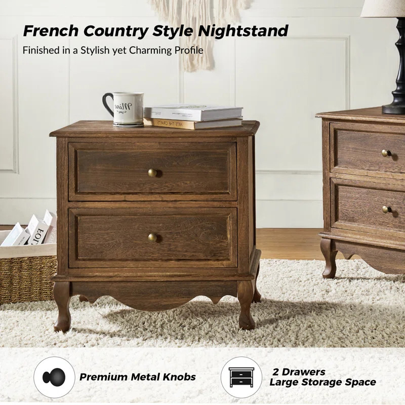 Lundgren Transitional 24'' Tall 2 - Drawer Nightstand with Wood Legs and Charging Station Space | Wayfair North America