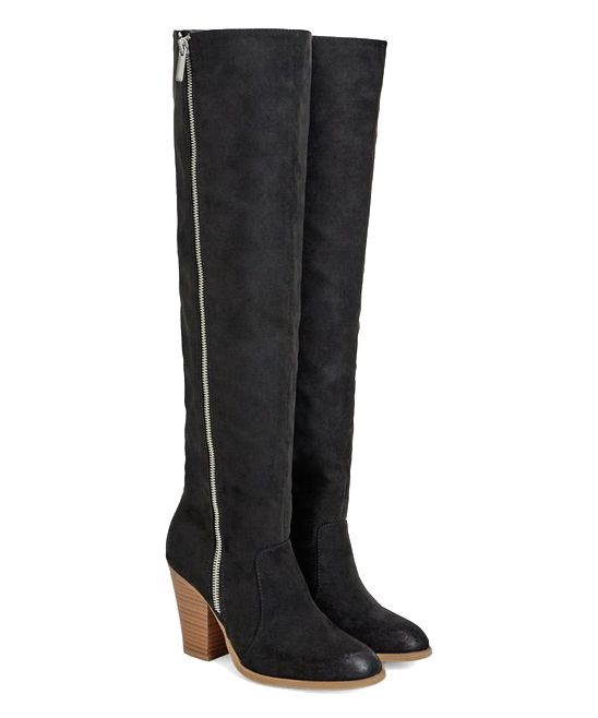 JustFab Women's Casual boots BLACK - Black Lyrica Wide-Width Over-the-Knee Boot - Women | Zulily