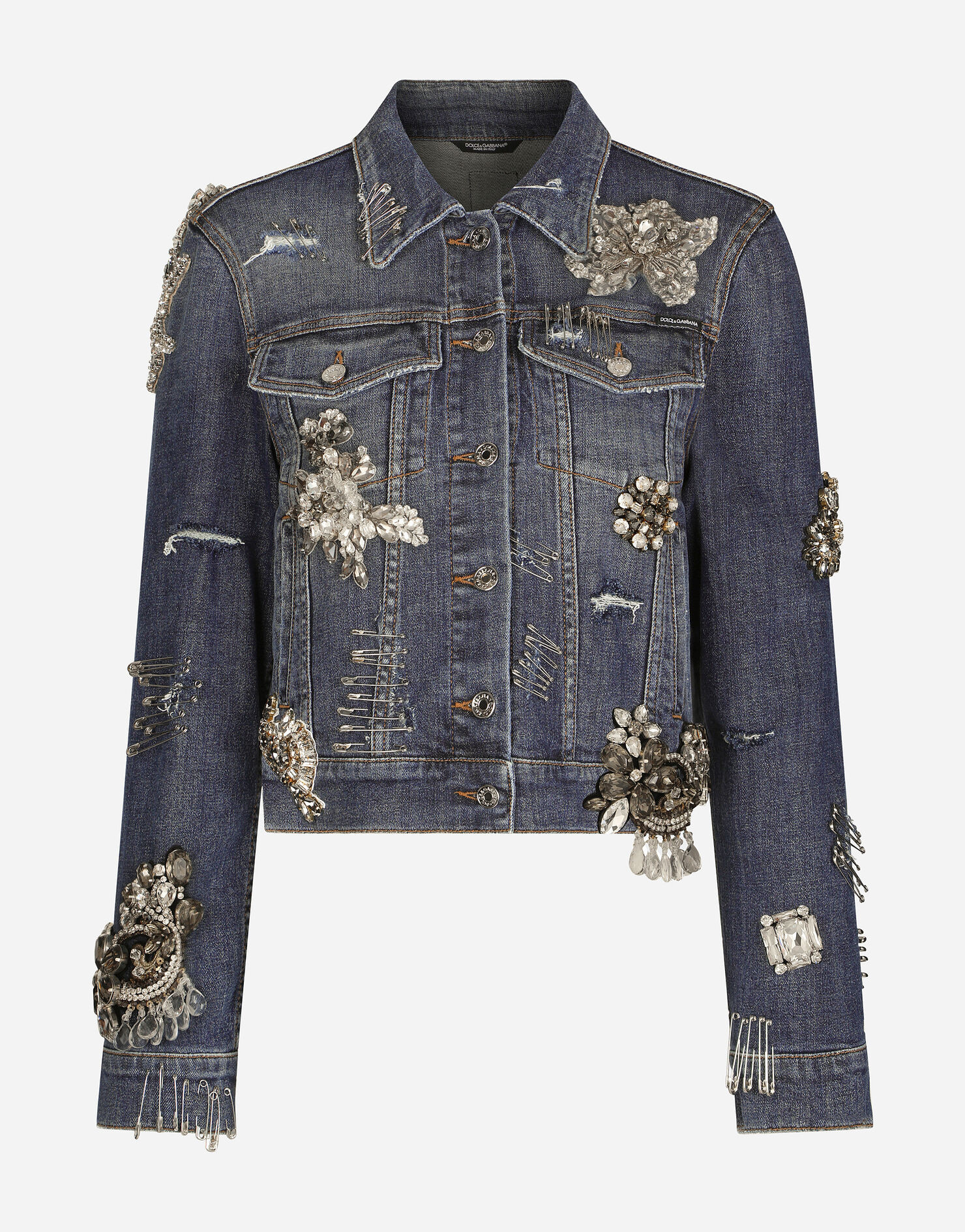 Denim jacket with rhinestone details | Dolce & Gabbana US