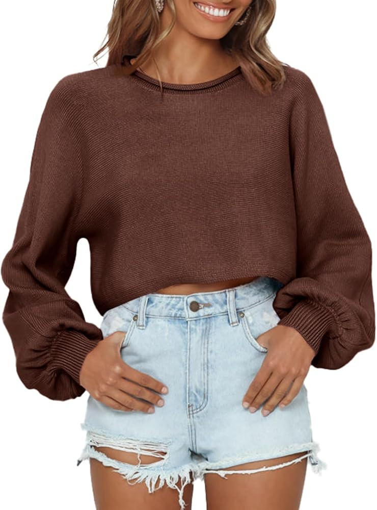 Imily Bela Cropped Sweaters for Women Lantern Long Sleeve Crop Top Slouchy Trendy Loose Crewneck ... | Amazon (US)