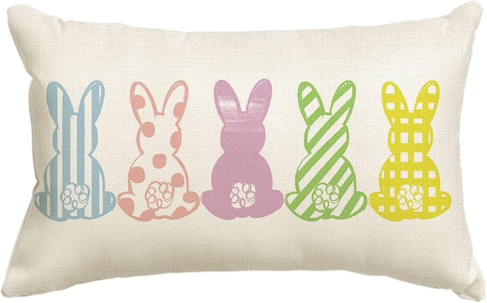AVOIN colorlife Easter Rabbits Throw Pillow Cover, 12 x 20 Inch Multicolor Bunny Spring Holiday P... | Amazon (US)