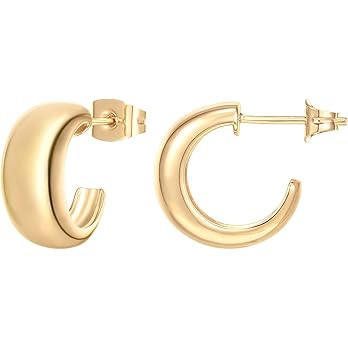PAVOI 14K Gold Plated Thick Dome Huggie Earrings for Women - 925 Sterling Silver Posts Small Wide... | Amazon (US)