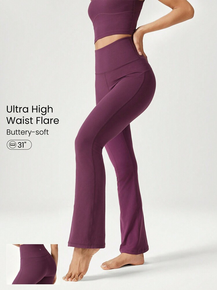 GLOWMODE 31" FeatherFit™ Ultra-High-Waisted Curved Seam Flared Leggings Pants Low Impact Yoga Daily Fall Winter | SHEIN