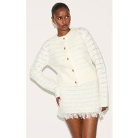 Cream Boucle Knit Button Through Cardigan Sweater | PrettyLittleThing US