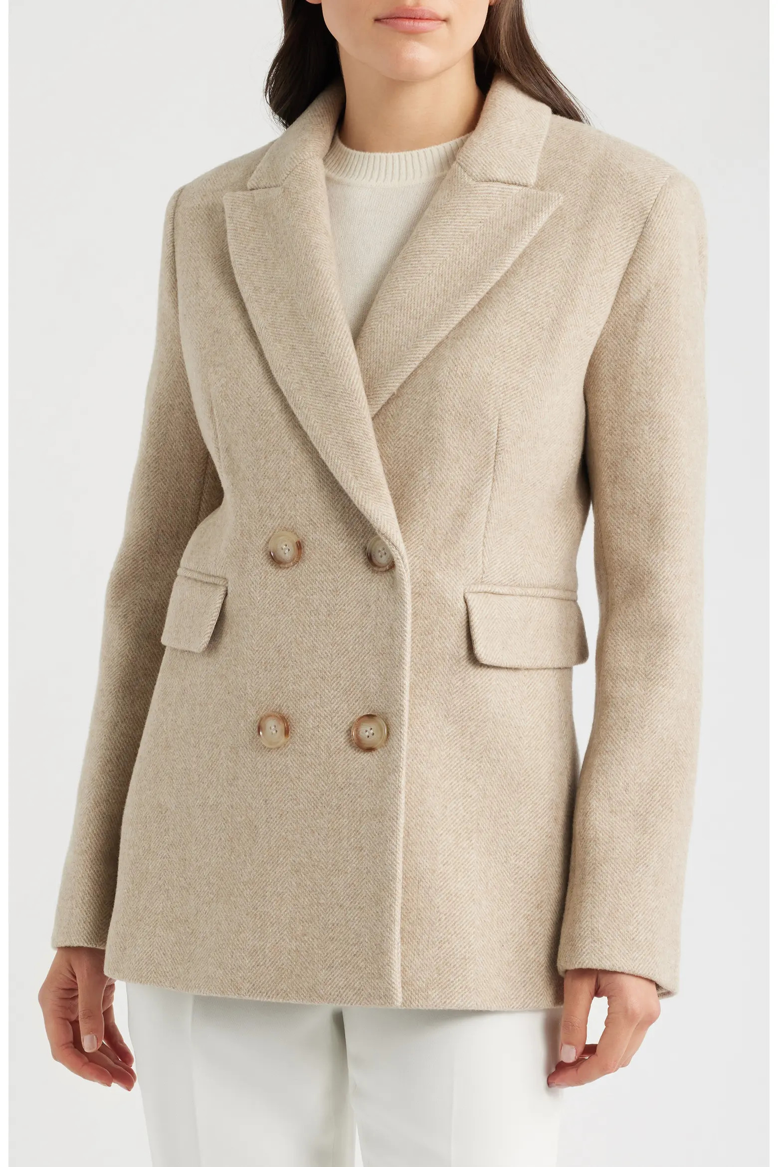 Herringbone Wool Double Breasted Coat (Women) | Nordstrom | Nordstrom