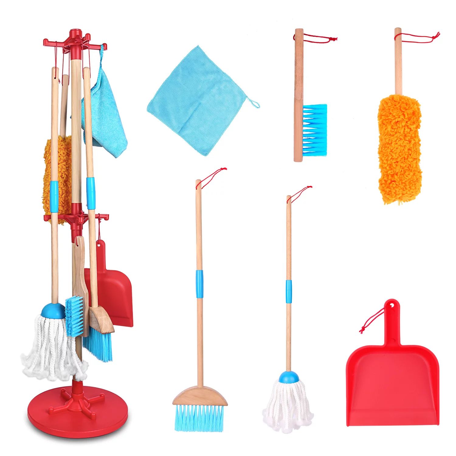 SUPER JOY Detachable Wooden Kids Cleaning Toy Set, Housekeeping Kit Broom, Mop, Duster, Dustpan, ... | Walmart (US)