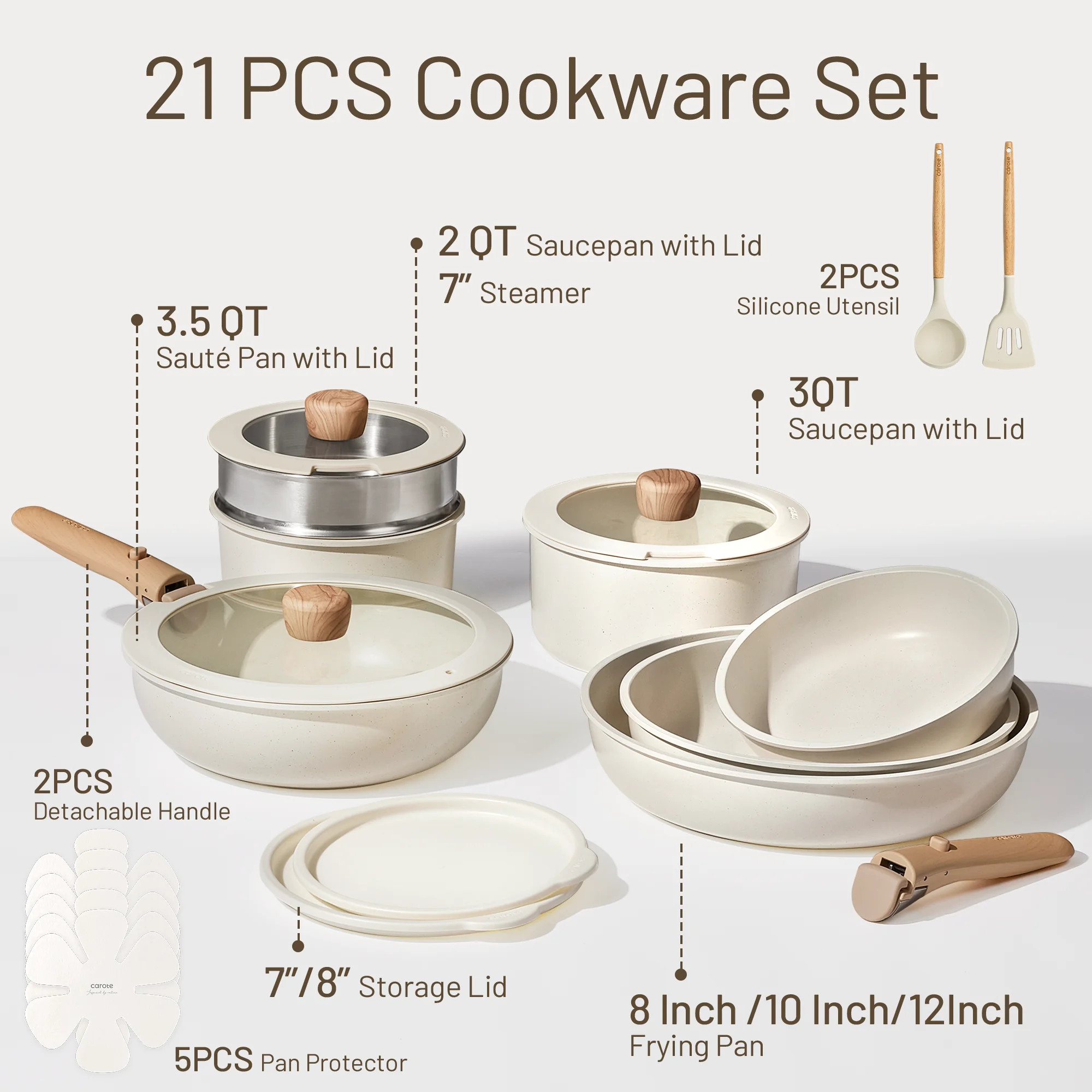 Carote 21 Pcs Nonstick Cookware Set, Pots and Pans Set with Detachable Handles, Oven/Dishwasher S... | Walmart (US)