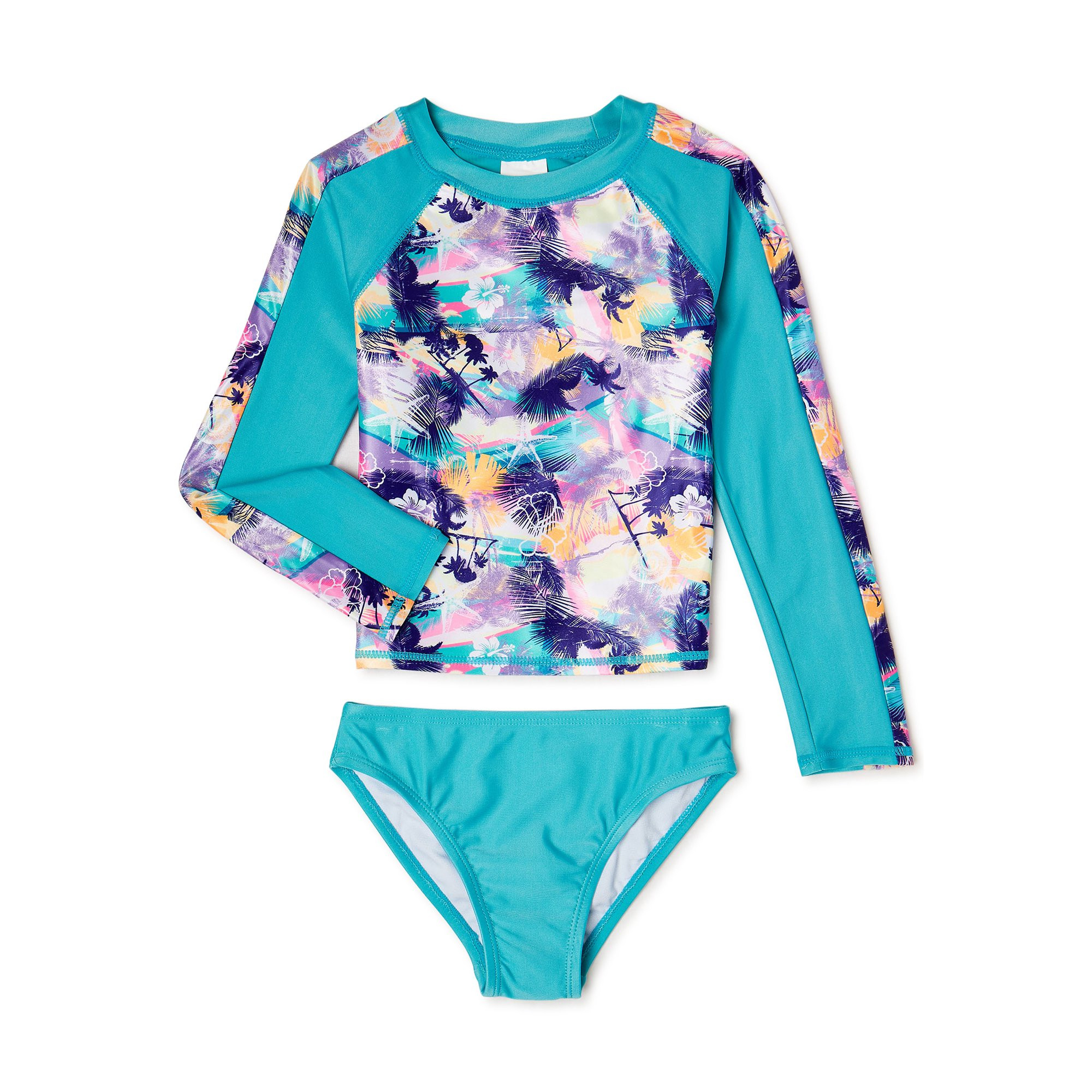 Shelloha Girls Long Sleeve Rash Guard and Bottoms, UPF 50+, 2-Piece Swim Set, Sizes 4-16 | Walmart (US)