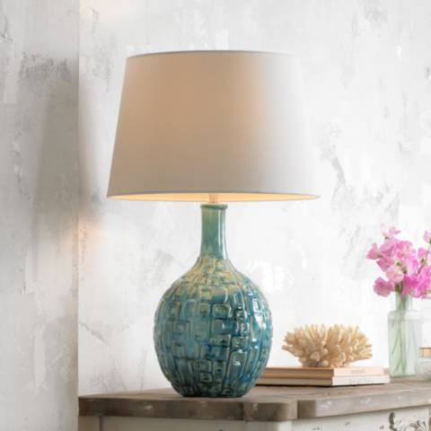Mid-Century Teal Ceramic Gourd Table Lamp | LampsPlus.com