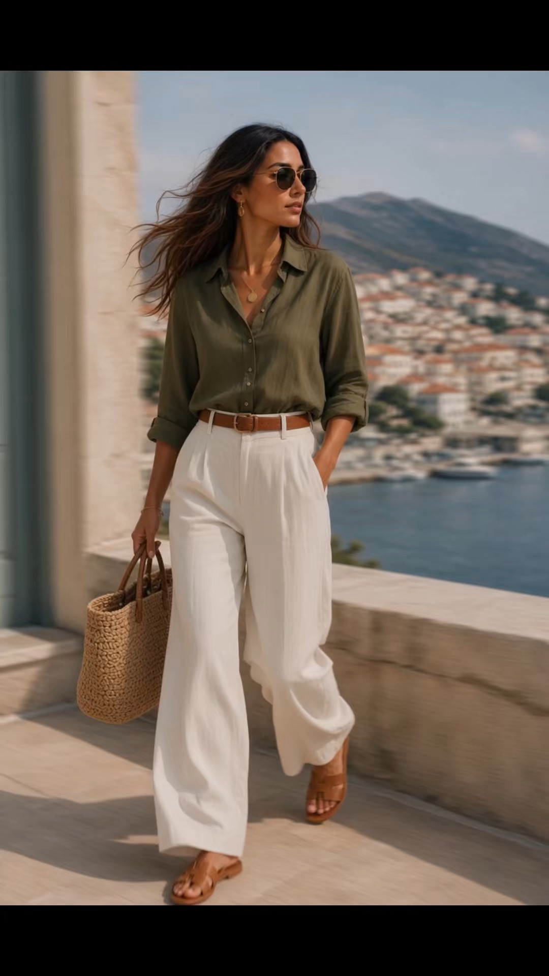 Olive green + crisp ivory = effortless Mediterranean chic 🌿🤍 I love how the relaxed linen shirt, wide-leg trousers, warm leather accessories, woven bag, gold jewelry, and classic sandals make this look feel polished without trying too hard.

It’s the kind of outfit I’d wear for lunch by the sea, exploring a Greek island, or an easy summer dinner. Timeless, comfortable, and so easy to recreate.

Shop the look on my LTK ✨

#LTKStyleTip #LTKFashion #LTKTravelStyle #LTKSummerStyle #LTKFinds

#LTKdayinmylife #LTKSeasonal #LTKPlusSize