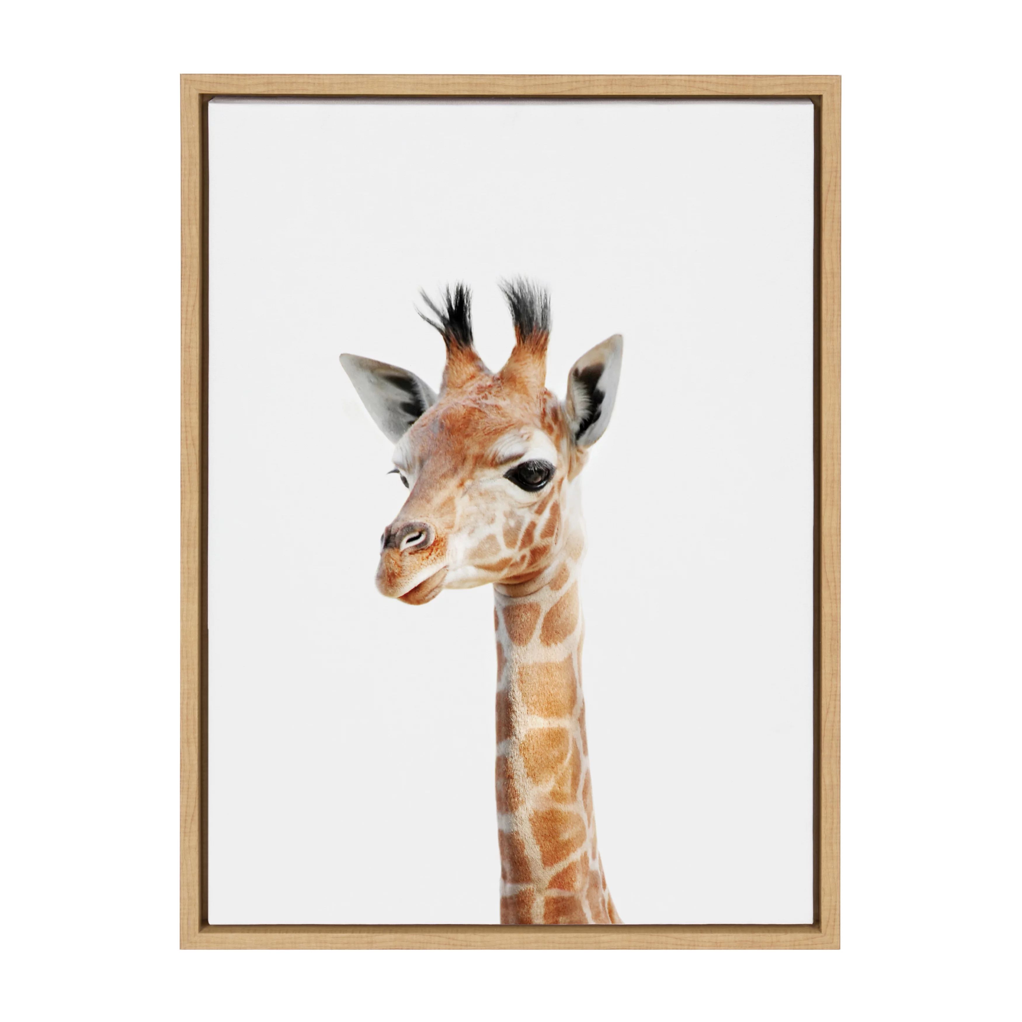 Kate and Laurel Sylvie Baby Giraffe Animal Print Portrait Framed Canvas Wall Art by Amy Peterson,... | Walmart (US)