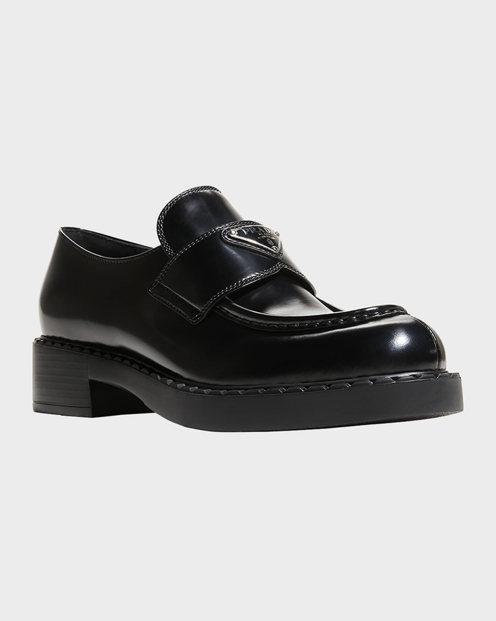 Prada Leather Triangle Logo Loafers | Neiman Marcus