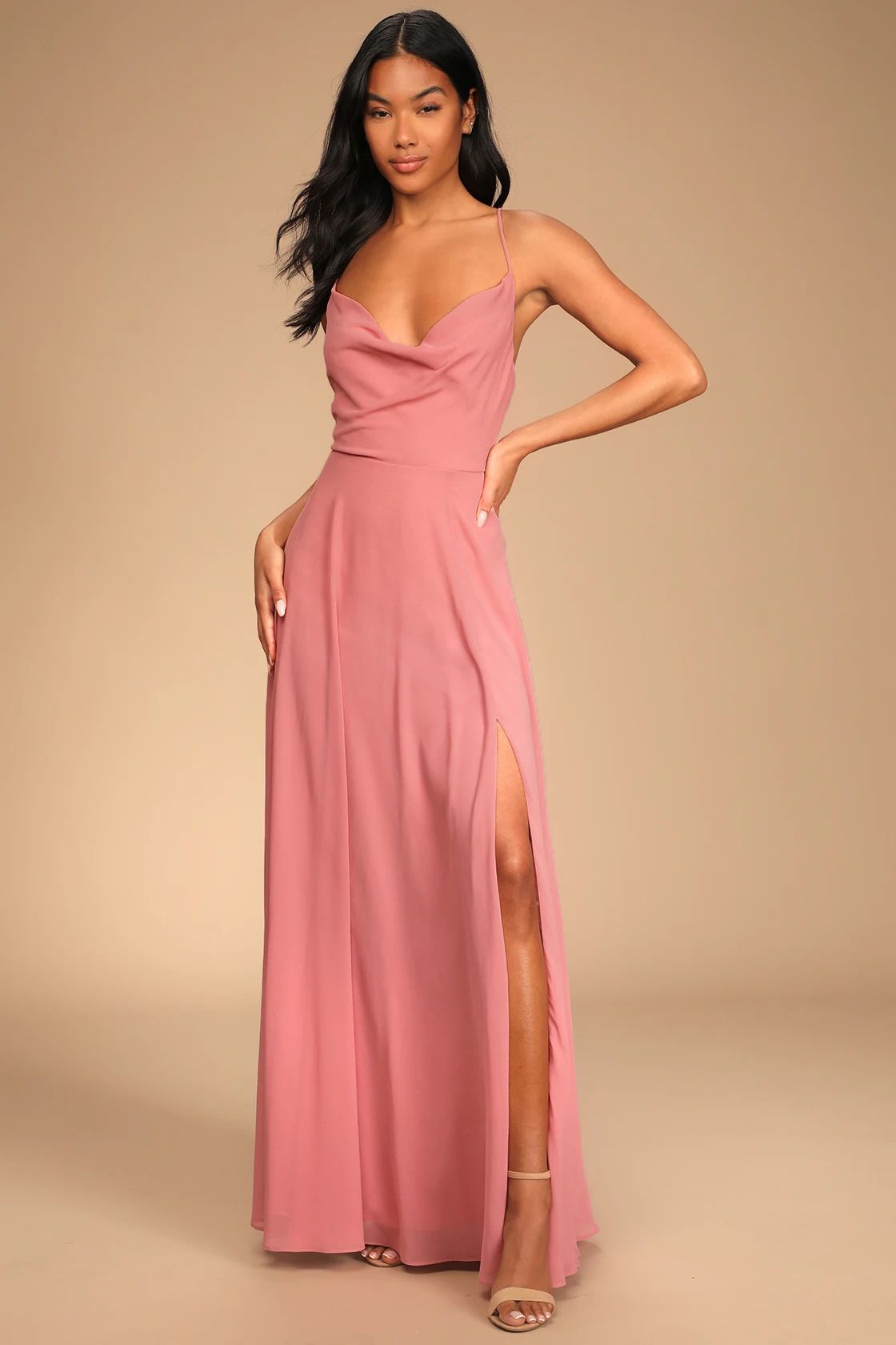 Romantically Speaking Rose Pink Cowl Lace-Up Maxi Dress | Lulus (US)