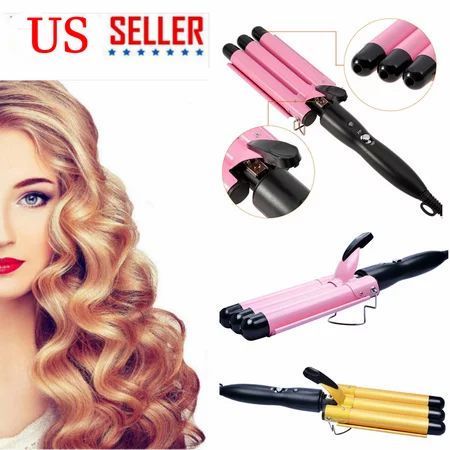 3 Barrel Tourmaline Wand Professional Large Beach Wave Curling Iron Salon Curlers with LCD Display a | Walmart (US)
