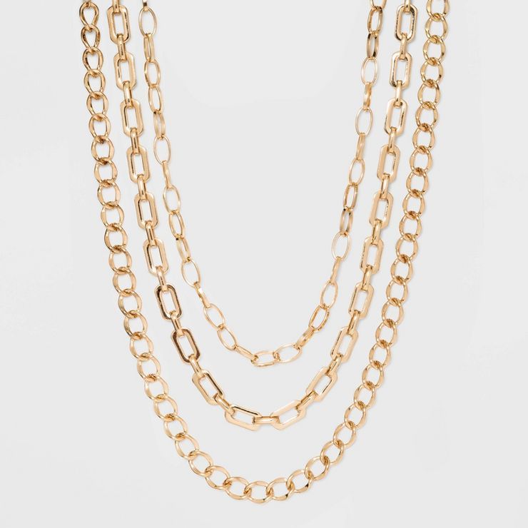 Three Piece Metal Chain Link Necklace - A New Day™ Gold | Target