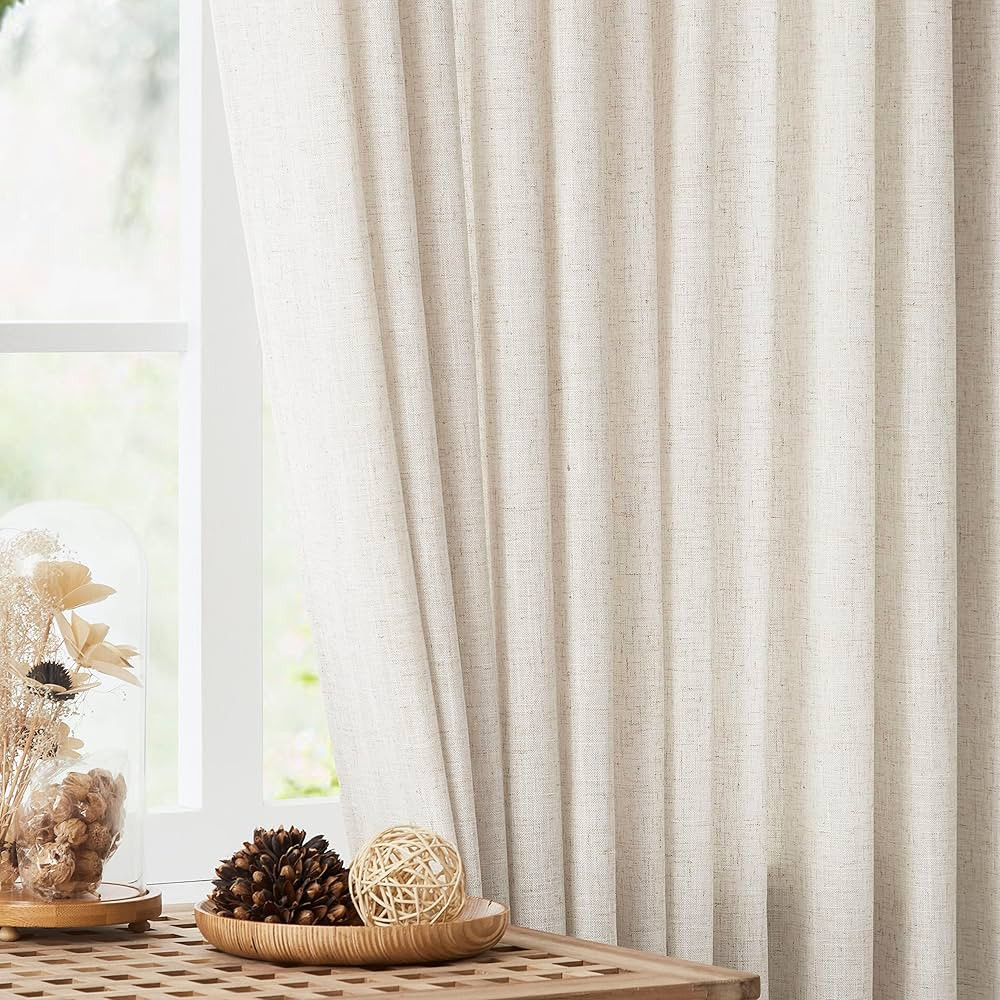 Vision Home Natural Pinch Pleated Semi Sheer Curtains Textured Linen Blended Light Filtering Wind... | Amazon (US)
