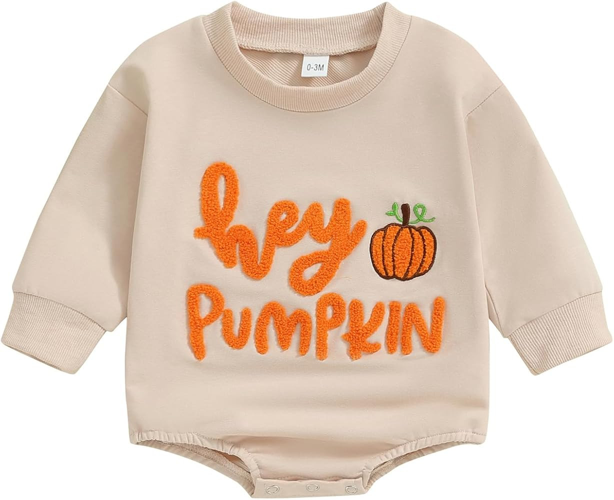 Newborn Baby Girl Boy Halloween Outfit Sweatshirts Romper Pumpkin Oversized Long Sleeve Bodysuit ... | Amazon (US)