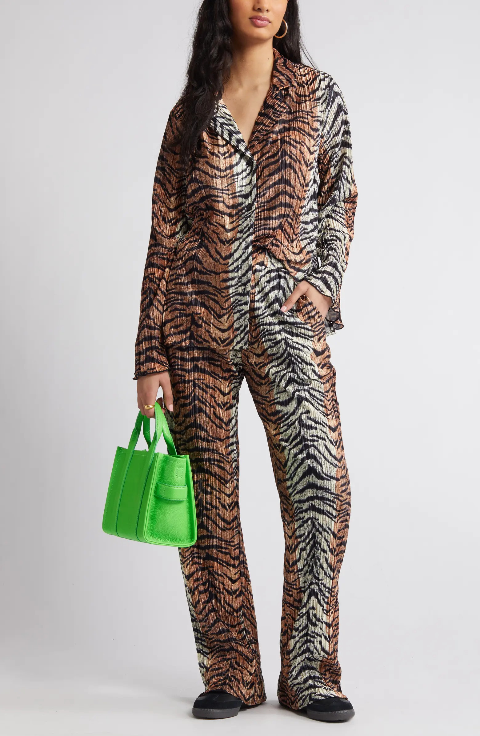 Tiger Long Sleeve Plissé Top & Pants Set | Nordstrom