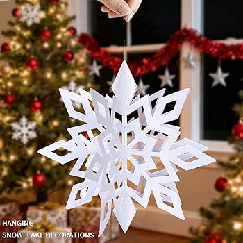 UOUYOO Winter Christmas Hanging Snowflake Decorations 12Pcs 3D Paper White Snowflake for Christma... | Amazon (US)