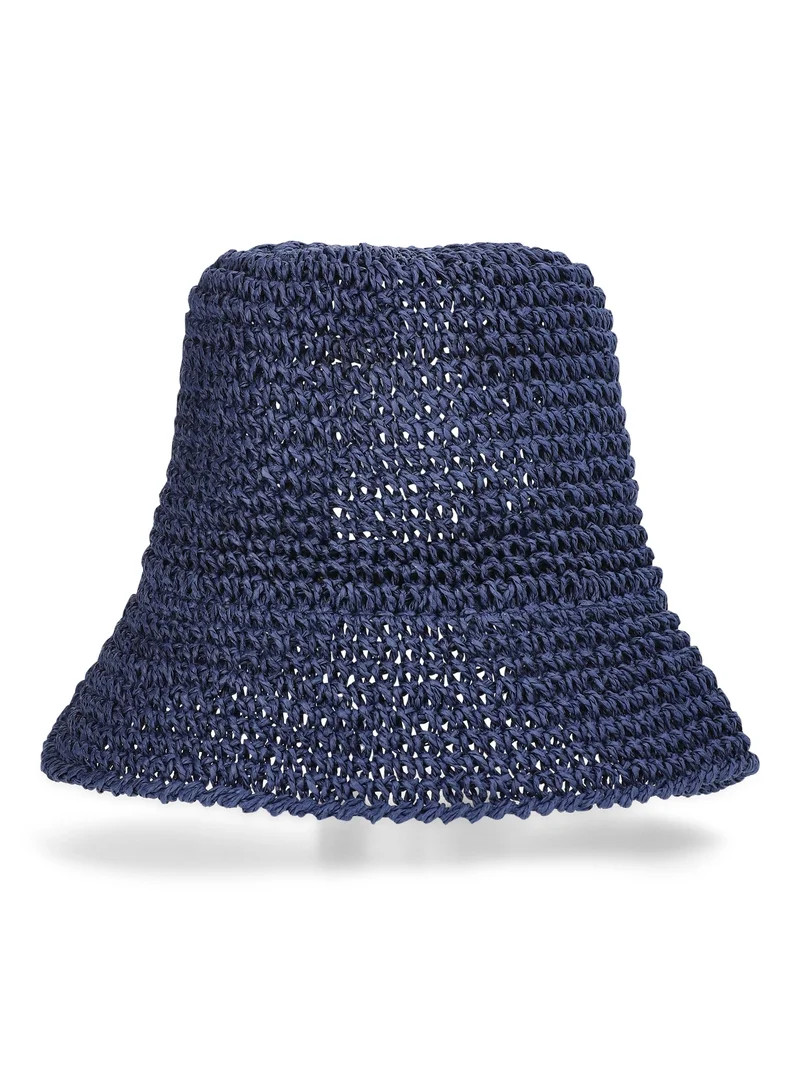 No Boundaries Straw Bucket Hat, Women's, Navy | Walmart (US)