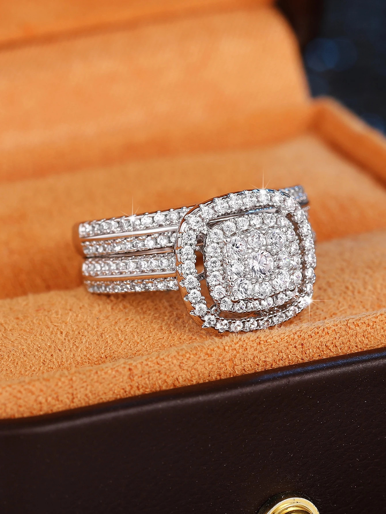 2pcs/Set Glamorous Cubic Zirconia Ring Set For Women For Wedding Jewelry Valentine's Gift,Mom,Mot... | SHEIN