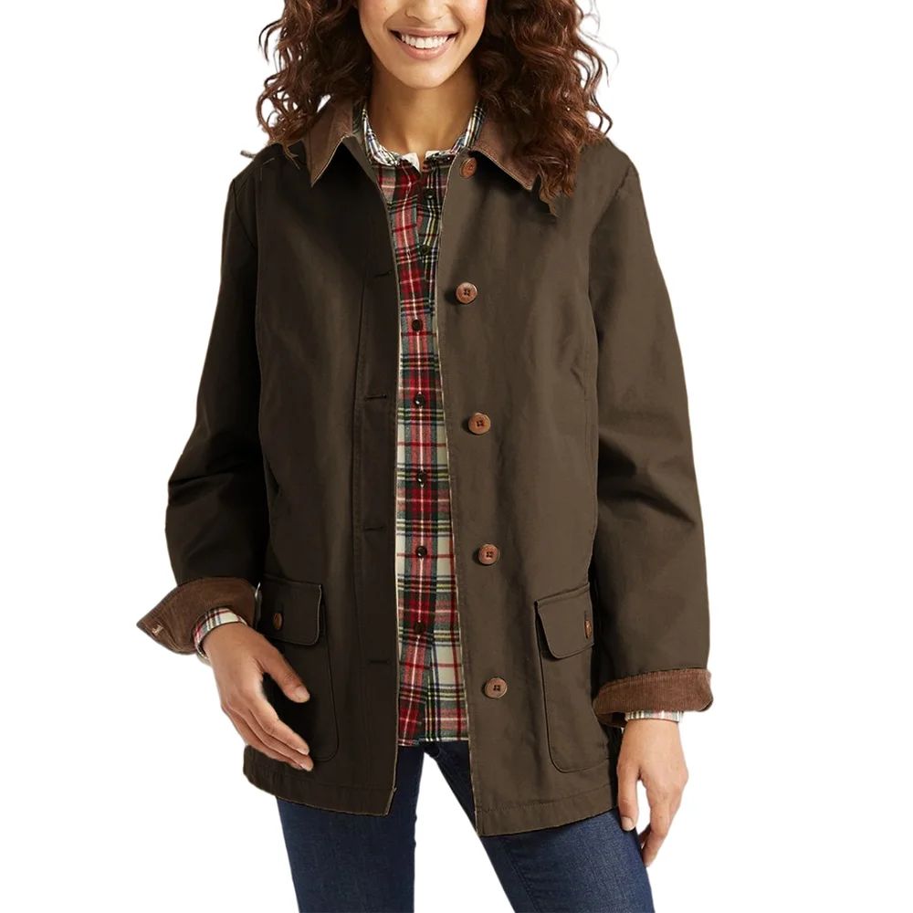 Women's Fall Winter Button Sherbet Cotton Lined Barn Jacket Pocket Trench Coat with Corduroy Deta... | Walmart (US)