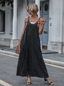 EMERY ROSE Polka Dot Slant Pockets Tie Shoulder Jumpsuit Without Tube Top SKU: sw2110150786004154... | SHEIN