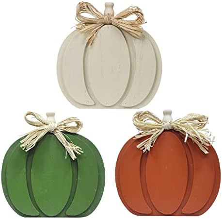 DECSPAS Fall Decorations for Home, Large Size 3 Pack Wooden Pumpkin Block Set for Fall Decor, Red... | Amazon (US)