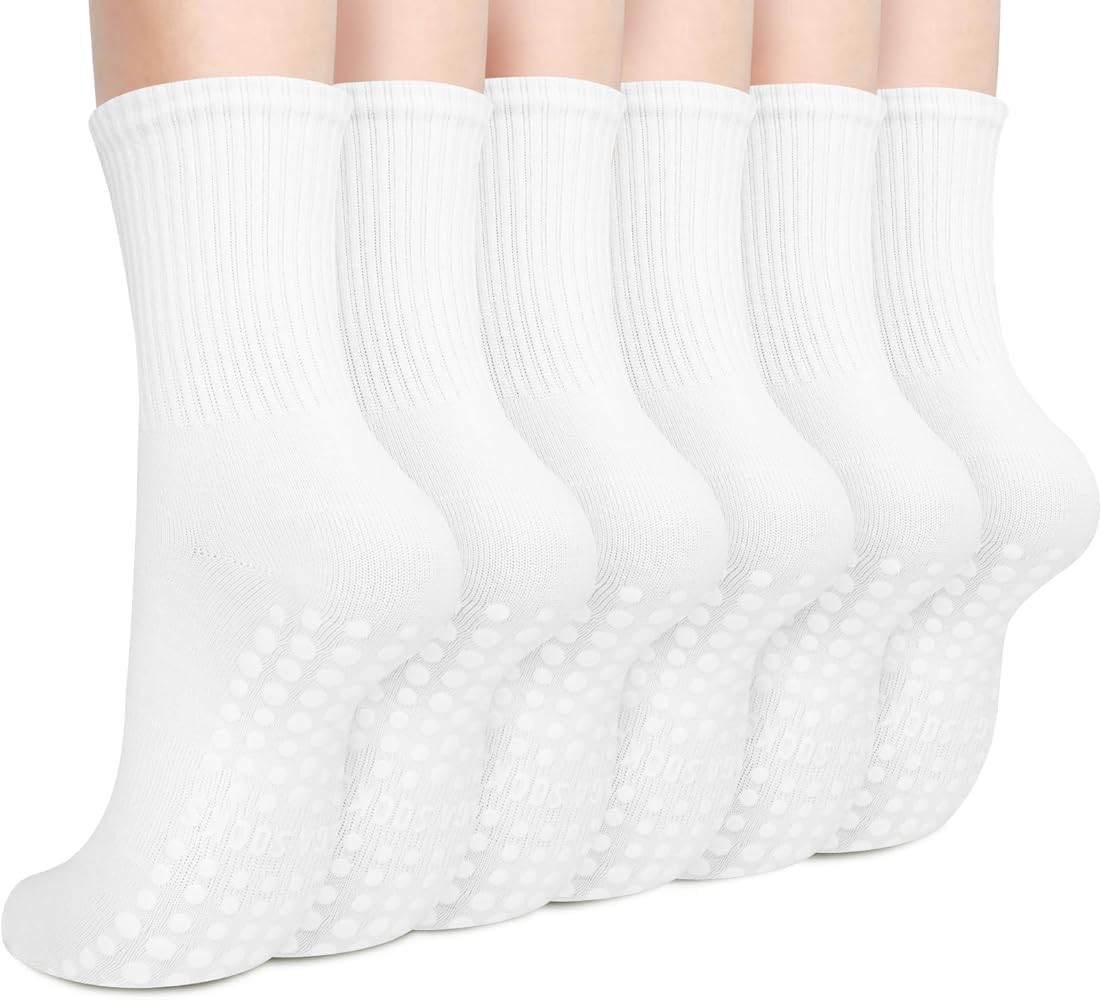 Justay 6 Pairs Pilates Socks with Grips for Women Soft Non Slip Crew Cotton Athletic Workout Barr... | Amazon (US)