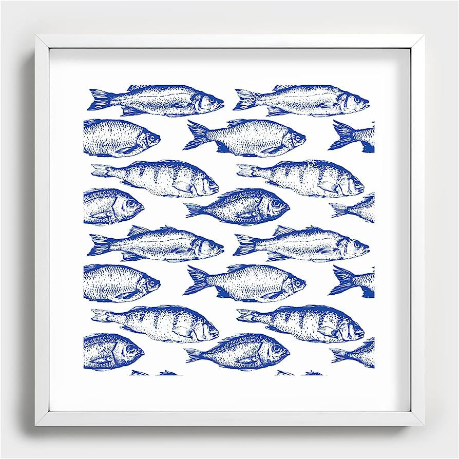 Society6 Dark Blue Fish by Thin Line Studio Recessed Framed Print (White - 20" x 20") | Amazon (US)