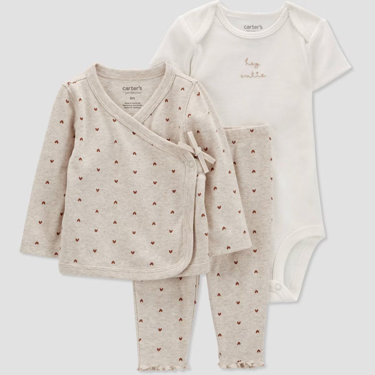 Carter's Just One You® Baby Girls' 3pc Hearts Top & Bottom Set - Brown | Target