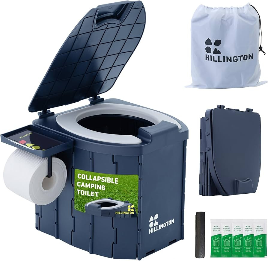 Hillington Portable Camping Toilet 150kg Capacity – Foldable Travel Toilet with Padded Seat, Ca... | Amazon (UK)