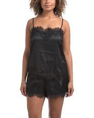 2pc Satin Camisole And Shorts Set With Lace Detail | TJ Maxx