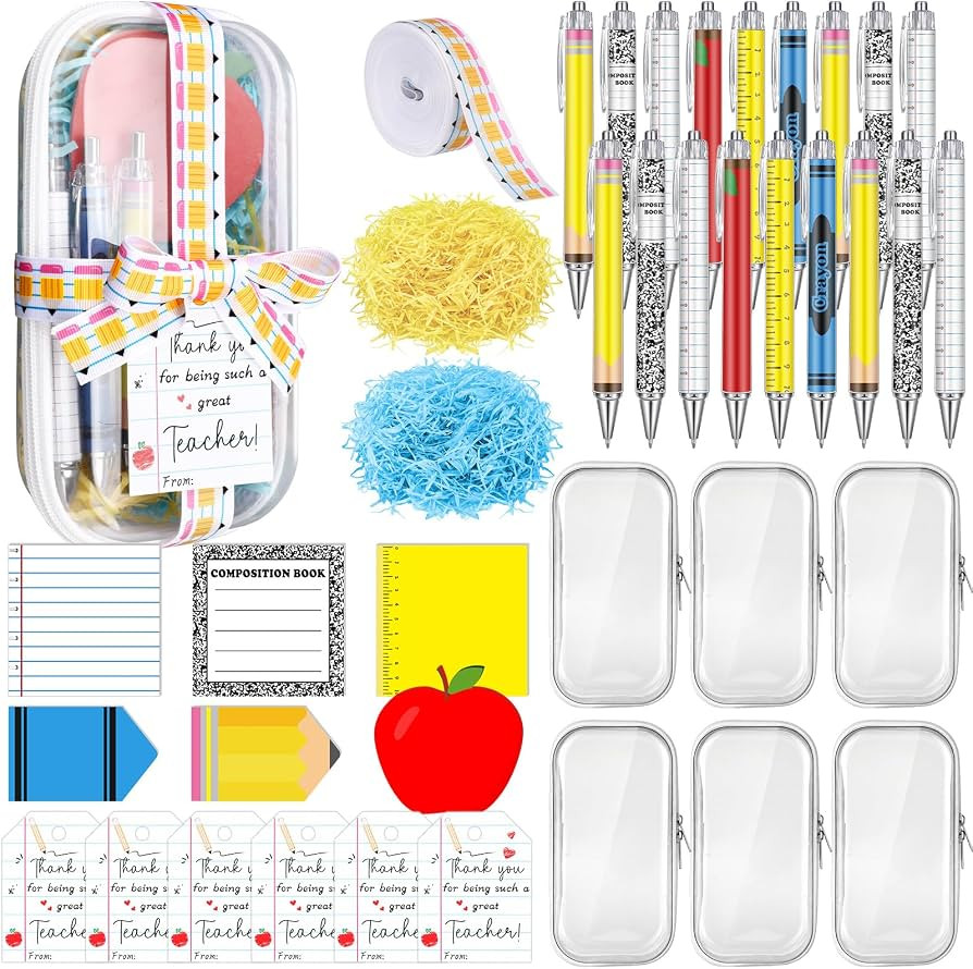 Landhoow 6 Sets/75 Pcs Back to School Teacher Gifts Bulk Set Clear Hard Case Zipper Pouch Pastel ... | Amazon (US)