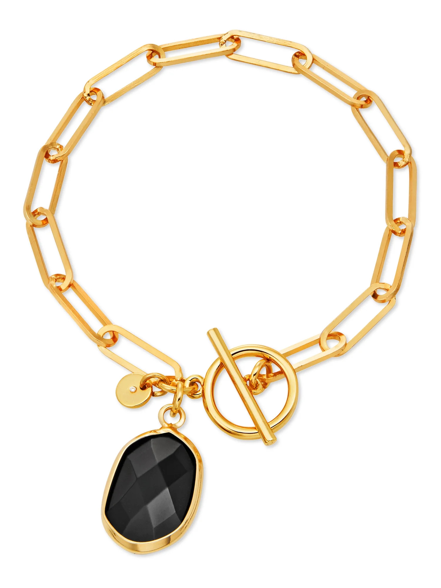 Scoop Womens 14K Gold Flash-Plated Paper Link Chain Toggle Bracelet with Genuine Stone Charm - Wa... | Walmart (US)